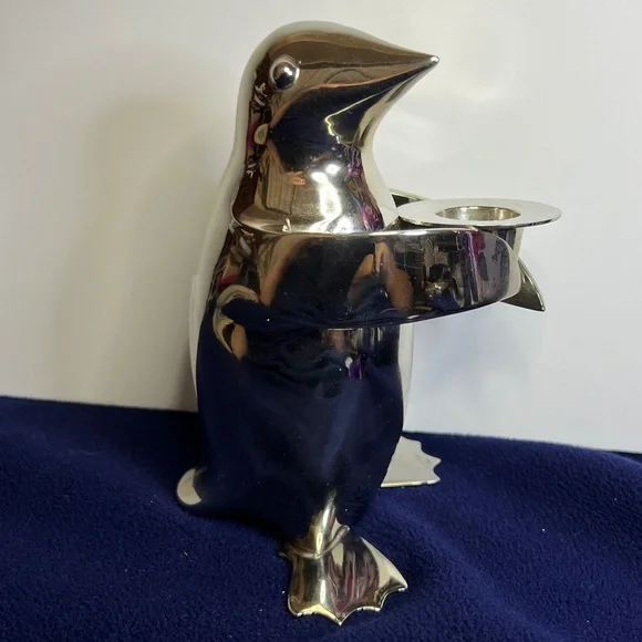 Vintage Restoration Hardware Penguin Candlestick With A Polished Silver Finish - Picture 6 of 10
